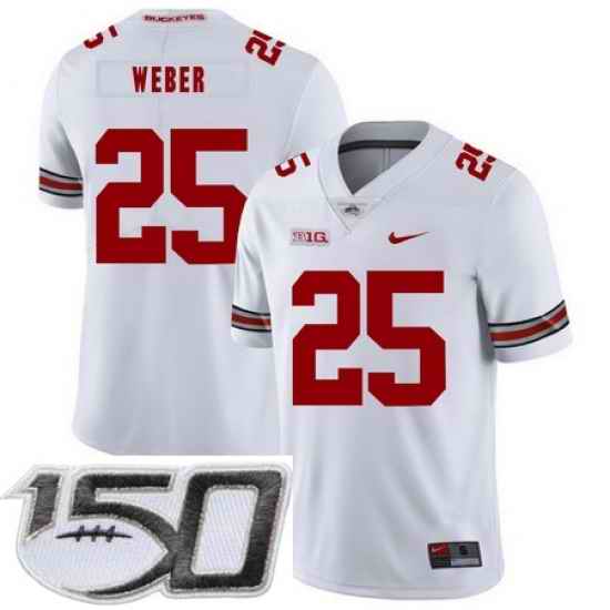 Ohio State Buckeyes 25 Mike Weber White Nike College Football Stitched 150th Anniversary Patch Jersey